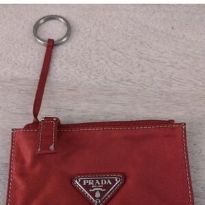 Authentic PRADA Tessuto Logo Plate RED Nylon Coin Cards Key Pouch RARE READ